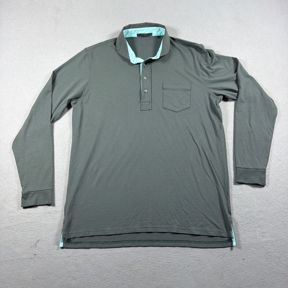 Greyson Polo Shirt Men Large Apache II Long Sleeve Olive Green Golf Athleisure
